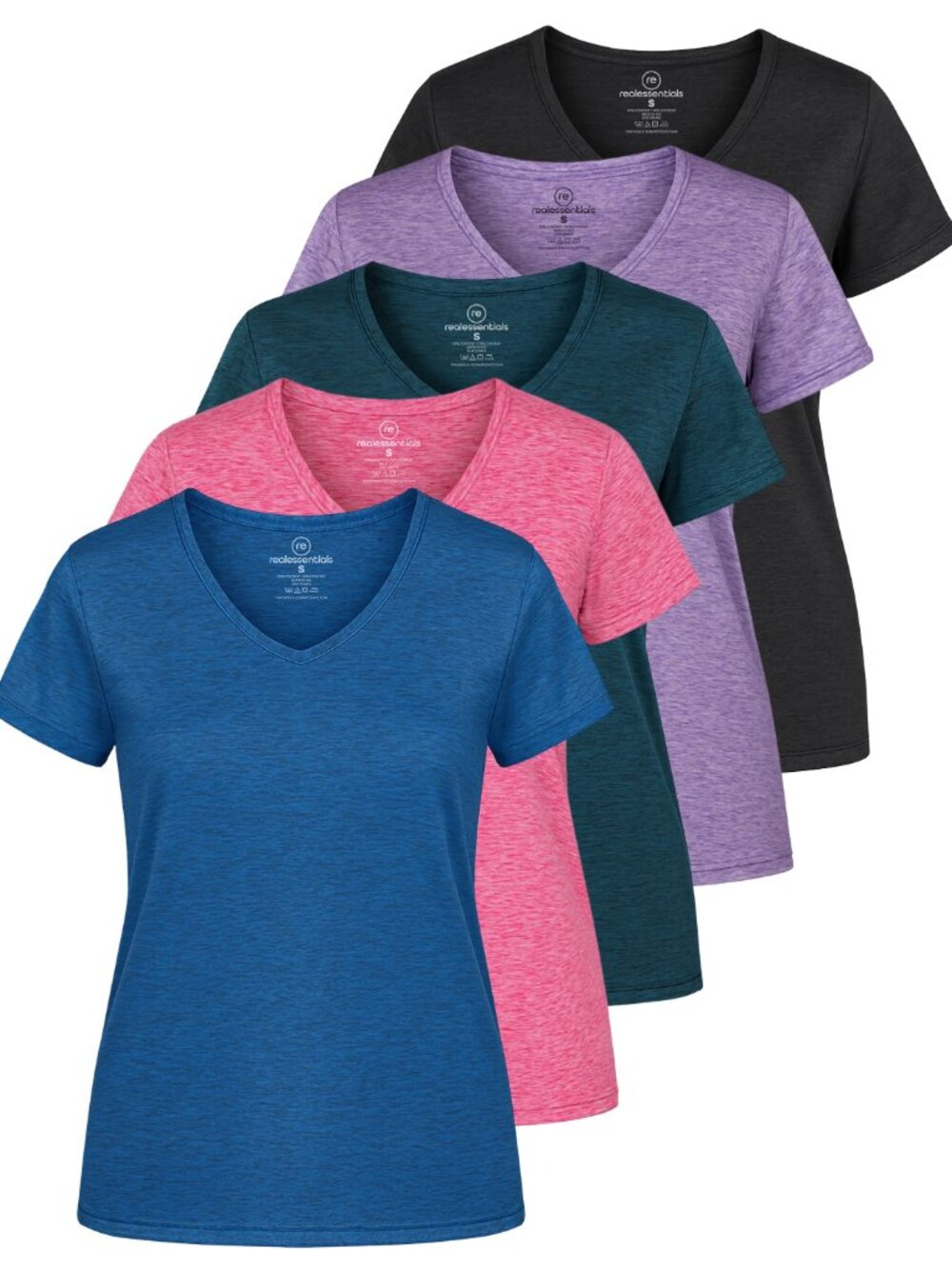 Real Essentials women’s 5-pack dry fit v neck t-shirts size L